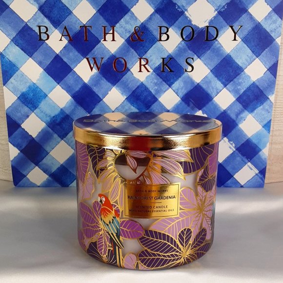 'BATH & BODY WORKS 'RAINFOREST GARDENIA' 3-WICK CANDLE TROPICAL EDITION - Picture 1 of 10